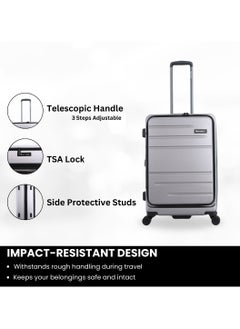 Discovery Patrol Hardside Check-In Medium Travel Suitcase, 100% PC Durable Ultra Lightweight Hard Shell Expandable Luggage, 4 Double Wheel, TSA Lock Trolley Bag Black (60 cm/24 Inch) Silver. - pzsku/ZAA47BC4AED9123F0BD39Z/45/_/1727696719/1629f525-388d-4a38-a239-76b4e7816a4c