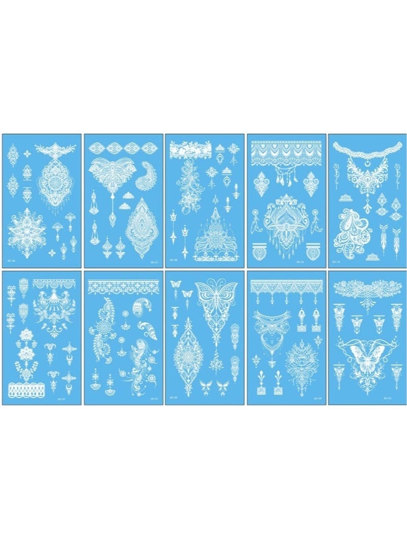 GlamKit 10 Sheets (120 pcs) Henna Tattoo Stickers Kit for Hands，Bridal Mehndi, Wedding, Bachelorette Party, Festival (Elegant Floral & Lace Designs) - Image 3
