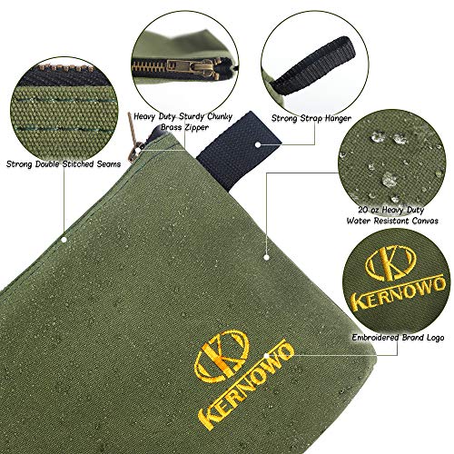 KERNOWO 4 Pack Upgrade Zipper Canvas Tool Pouch, 20 oz Heavy Duty Tool Bag, Water Resistant Utility tools Organizer, 12.75 X 8 X 2.25 inch Spacious Storage Pouches with Dependable Brass Zippers - Image 5
