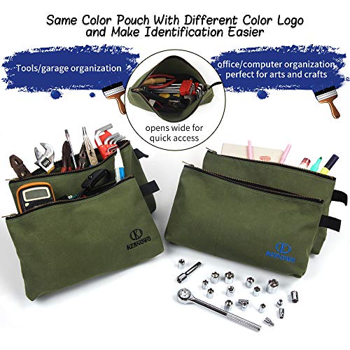 KERNOWO 4 Pack Upgrade Zipper Canvas Tool Pouch, 20 oz Heavy Duty Tool Bag, Water Resistant Utility tools Organizer, 12.75 X 8 X 2.25 inch Spacious Storage Pouches with Dependable Brass Zippers - Image 3