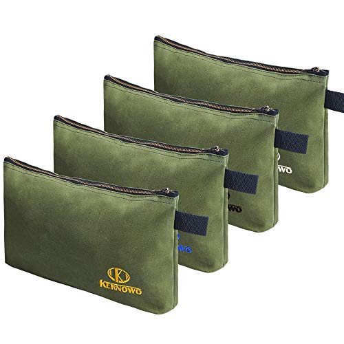KERNOWO 4 Pack Upgrade Zipper Canvas Tool Pouch, 20 oz Heavy Duty Tool Bag, Water Resistant Utility tools Organizer, 12.75 X 8 X 2.25 inch Spacious Storage Pouches with Dependable Brass Zippers - Image 1