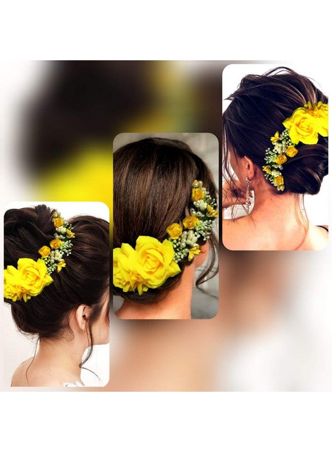 Hair Flare Women's Hair Vein, Rose and Pearl Gajra Style Hair Pin - Hair Bun Accessories For Girls, 2147 Yellow - Image 4