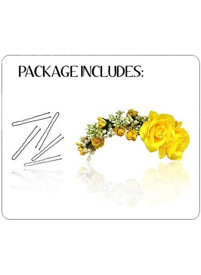 Hair Flare Women's Hair Vein, Rose and Pearl Gajra Style Hair Pin - Hair Bun Accessories For Girls, 2147 Yellow - Image 5