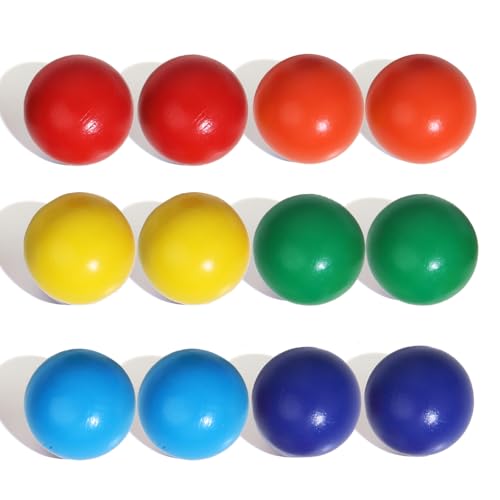 Dinhon Wooden Rainbow Ball 12 Pcs Montessori Balls Toy 18 Inch Wooden Replacement Ball Educational Counting Toys Preschool Learning Material for Montessori - Image 1