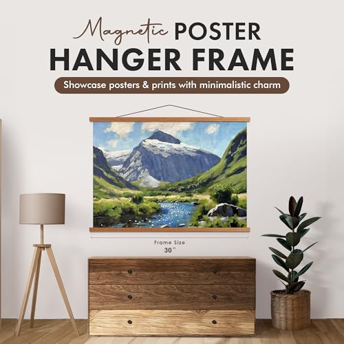 Travelization Magnetic Poster Hanger 30” Poster Frame with Strong Magnets, Complete Hanging Kit for Posters, Art, Maps, and More, Fits 30x20, 30x30, 30x40, and 30x48, Teak Wood - Image 2