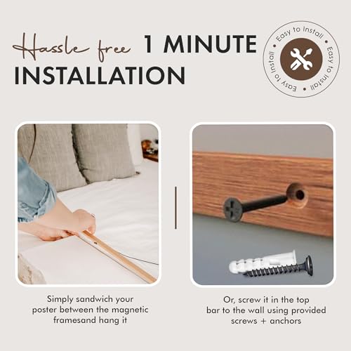 Travelization Magnetic Poster Hanger 30” Poster Frame with Strong Magnets, Complete Hanging Kit for Posters, Art, Maps, and More, Fits 30x20, 30x30, 30x40, and 30x48, Teak Wood - Image 5