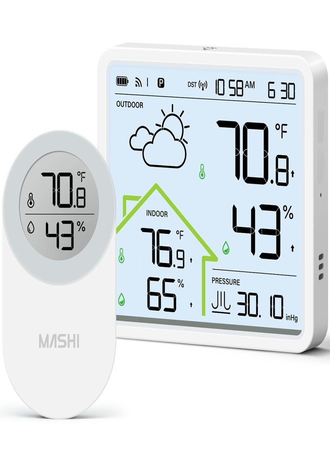 MASHI Weather Station with 5" Color Display, Wireless Indoor Outdoor Thermometer Hygrometer, Atomic Clock, Accurate Weather Forecast, 4-Level Brightness,Easy for Seniors, Bedroom, Garden, Kitchen - Image 1