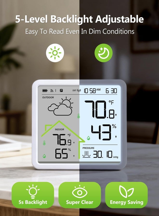 MASHI Weather Station with 5" Color Display, Wireless Indoor Outdoor Thermometer Hygrometer, Atomic Clock, Accurate Weather Forecast, 4-Level Brightness,Easy for Seniors, Bedroom, Garden, Kitchen - Image 5