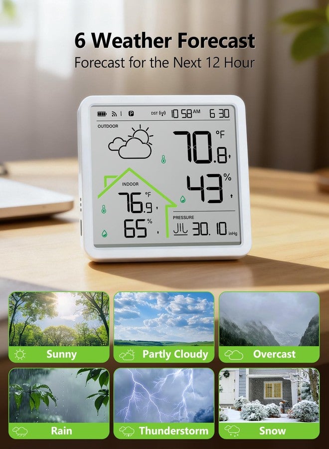 MASHI Weather Station with 5" Color Display, Wireless Indoor Outdoor Thermometer Hygrometer, Atomic Clock, Accurate Weather Forecast, 4-Level Brightness,Easy for Seniors, Bedroom, Garden, Kitchen - Image 3