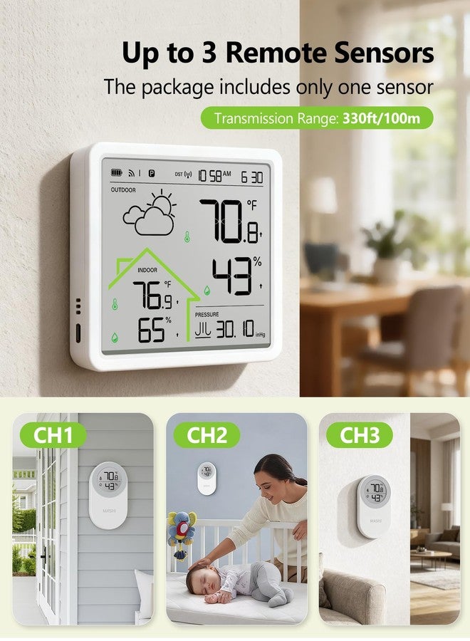 MASHI Weather Station with 5" Color Display, Wireless Indoor Outdoor Thermometer Hygrometer, Atomic Clock, Accurate Weather Forecast, 4-Level Brightness,Easy for Seniors, Bedroom, Garden, Kitchen - Image 2