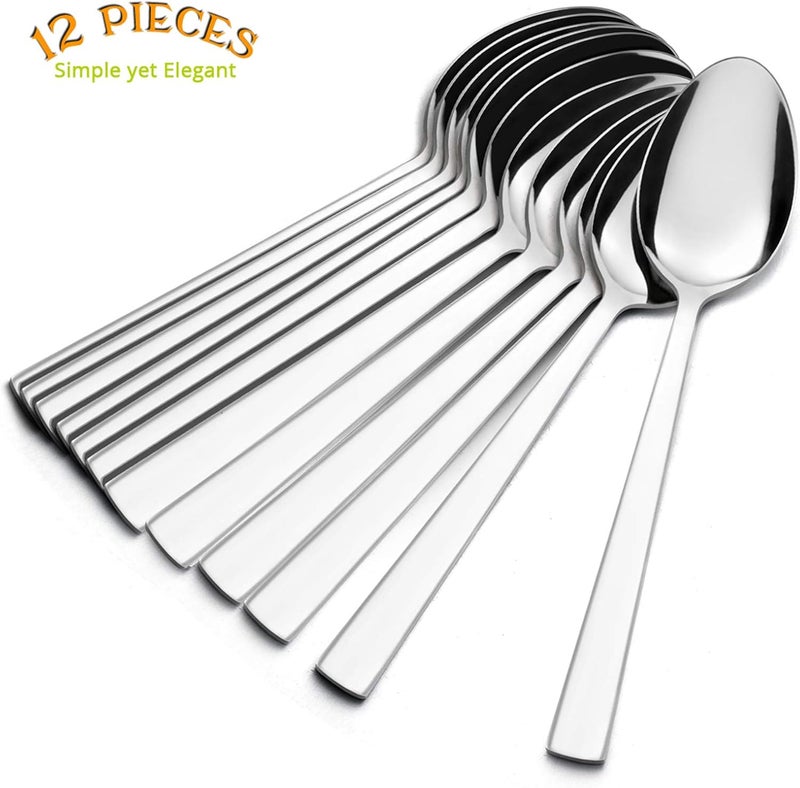 E-far Dinner Spoons Set of 12, 7.9 Inch Stainless Steel Soup Spoons Tablespoons for Home, Kitchen or Restaurant, Non-toxic & Mirror Polished, Squared Edge & Dishwasher Safe - Image 3