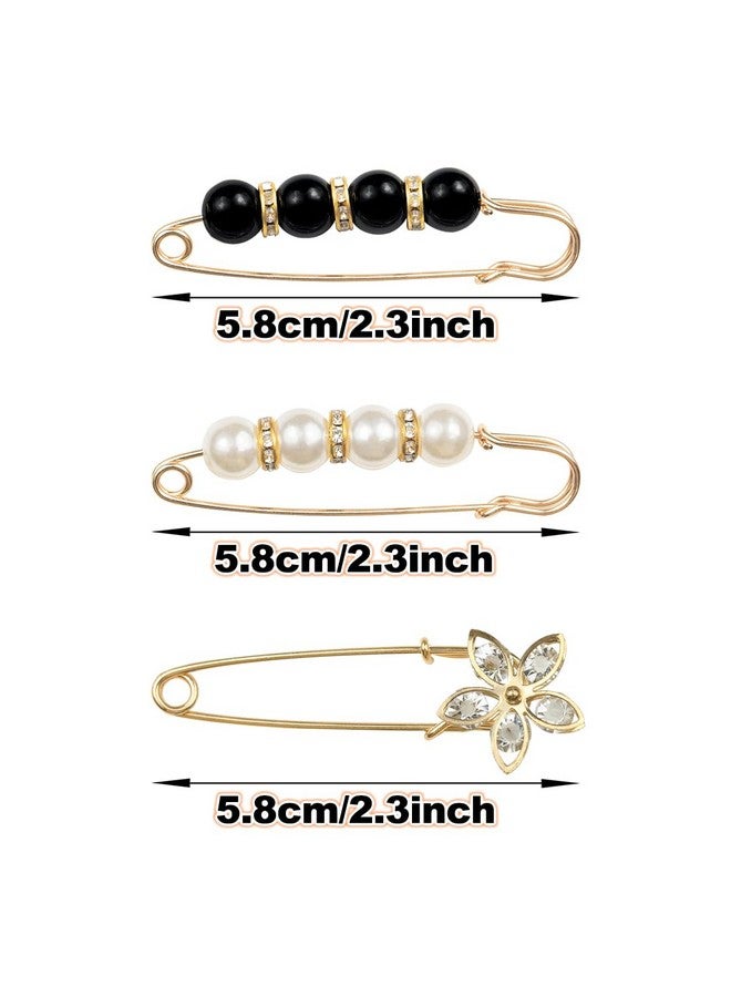 ELANE 8 Pcs Pearl Brooch,Decorative Safety Pins,Brooch Pins For Women Fashion,Clothes Pins For Clothing Dress Pants Skirt Waist (White+Black- 8Pc) - Image 2