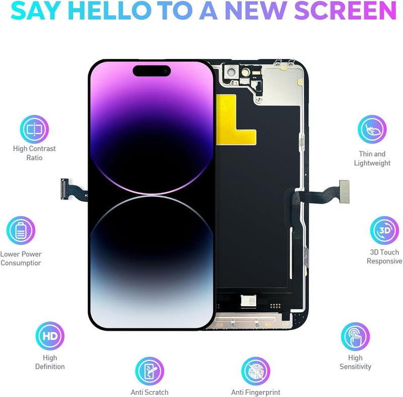 Ace Tech Cellular LCD Screen Replacement for iPhone 14 Pro 6.1 inch (Model A2650, A2889, A2892, A2891, A2890) 3D Touch Screen Display digitizer Repair kit Assembly - Image 2