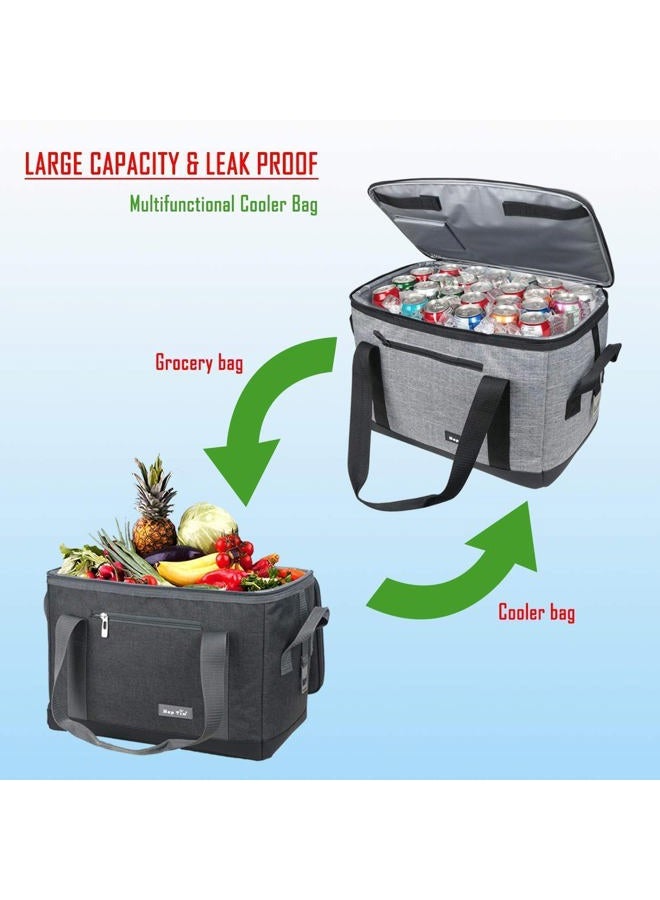 Hap Tim Soft Cooler Bag 40-Can Large Reusable Grocery Bags Soft Sided Collapsible Travel Cooler for Outdoor Travel Hiking Beach Picnic BBQ Party (AE13634-G) - Image 3