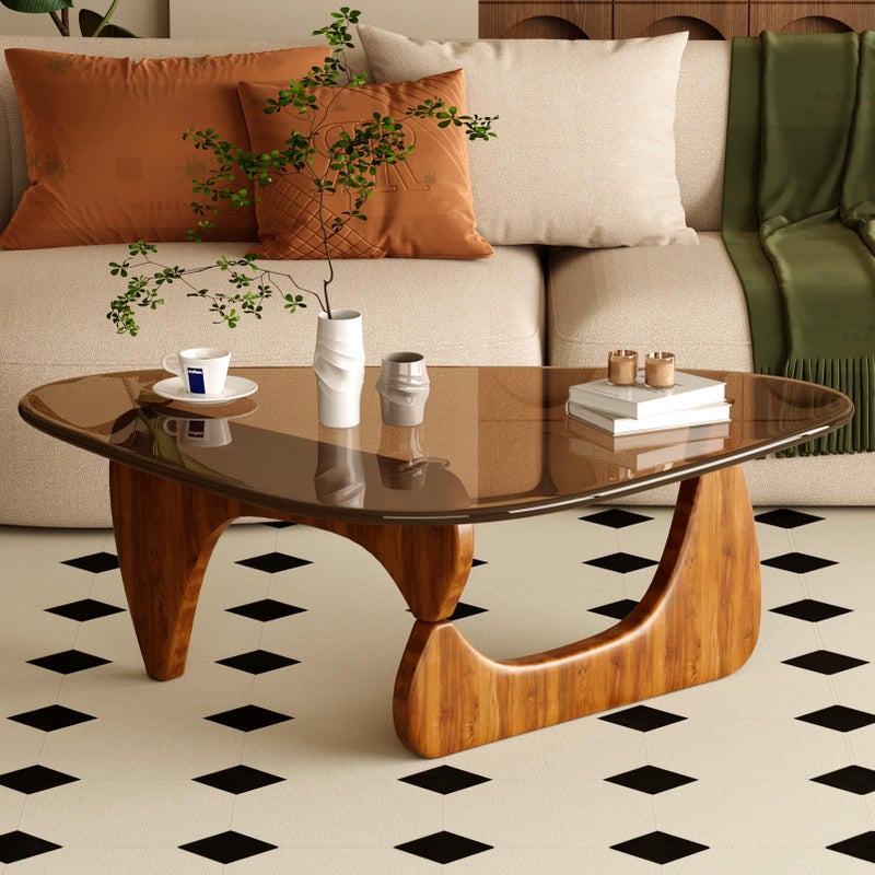 JCAJCA CAJCA Coffee Table for Living Room Mid Century Modern Center Table with Glass Top and Wood, Brown/Walnut - Image 1