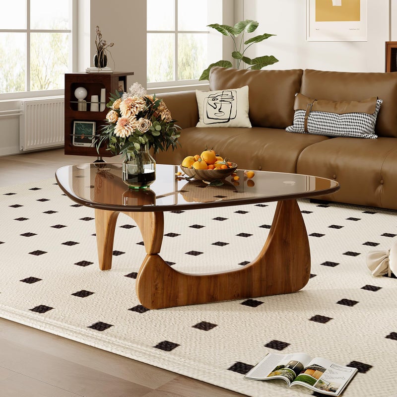 JCAJCA CAJCA Coffee Table for Living Room Mid Century Modern Center Table with Glass Top and Wood, Brown/Walnut - Image 2