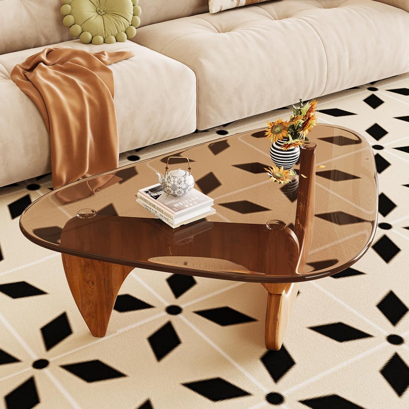 JCAJCA CAJCA Coffee Table for Living Room Mid Century Modern Center Table with Glass Top and Wood, Brown/Walnut - Image 4