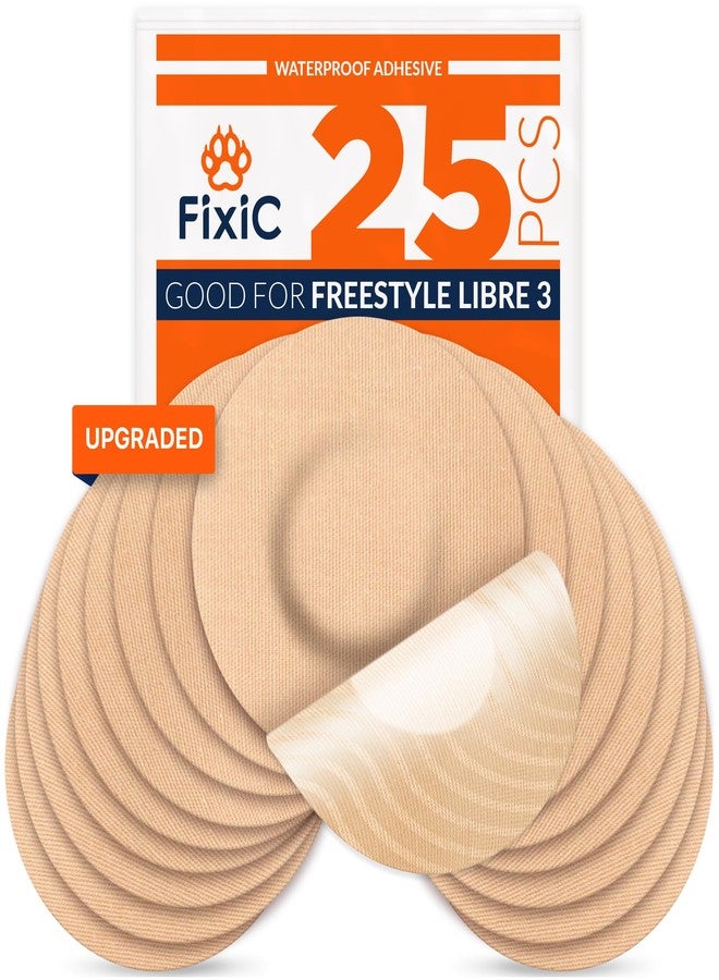 Fixic Libre 3 Sensor Covers - 25 Pack - Perfect Freestyle Adhesive Patches for Libre 3 & Plus Sensors - No Glue in The Center - Pre-Cut Back Paper - The Best Fixation for Your Sensor! (Upgraded, Tan) - Image 1