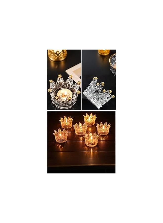 The Bros Crown Glass Candle Holder, Jewelry Storage, Retro Tea Light Holder, for Living Room Wedding Party Decorations (Glass, Gold) - Image 5