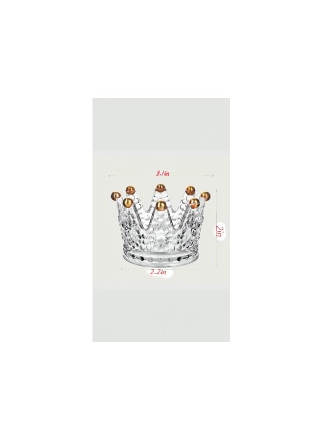 The Bros Crown Glass Candle Holder, Jewelry Storage, Retro Tea Light Holder, for Living Room Wedding Party Decorations (Glass, Gold) - Image 3