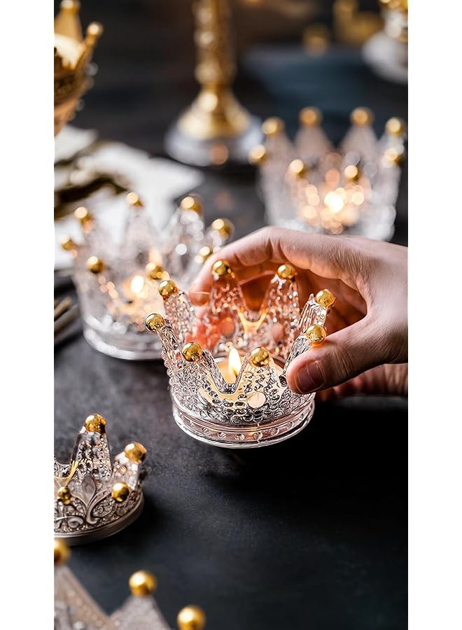 The Bros Crown Glass Candle Holder, Jewelry Storage, Retro Tea Light Holder, for Living Room Wedding Party Decorations (Glass, Gold) - Image 1