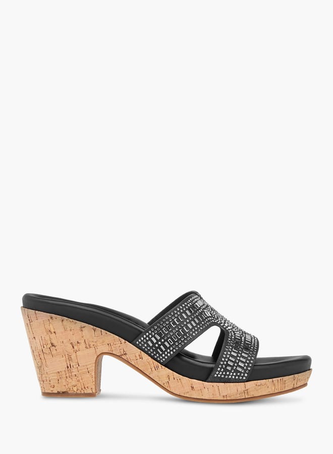 Le Confort Women's Stone Embellished Slip-On Sandals with Block Heels Ramadan Collection - Image 1