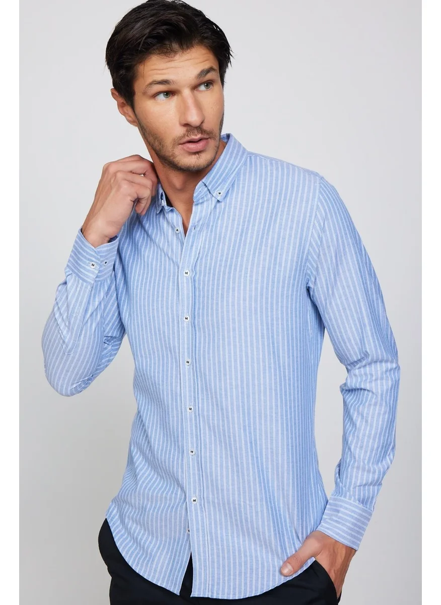 Tudors Slim Fit Long Sleeve Striped Collar Buttoned Men's Shirt