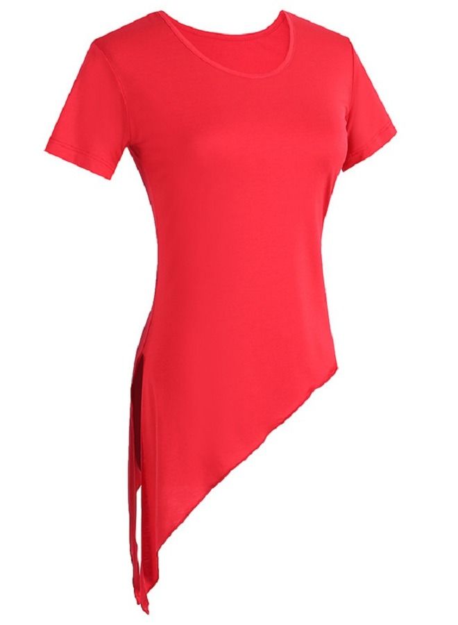 Loquat Women's Dance Practice Clothes With Irregular Split Tops And Short Sleeves 