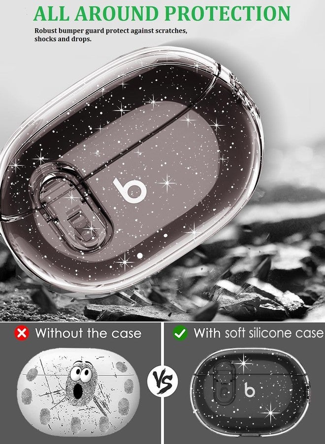 Olytop for Beats Studio Buds/Buds + Clear Case with Lock 2021/2023, Soft Bling Transparent TPU Protective Cover Skin with Cleaner Kit&Keychain for Beat Studio Buds/Buds Plus Earbuds - Glitter Black - Image 5