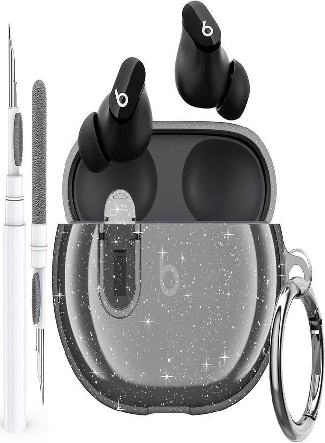 Olytop for Beats Studio Buds/Buds + Clear Case with Lock 2021/2023, Soft Bling Transparent TPU Protective Cover Skin with Cleaner Kit&Keychain for Beat Studio Buds/Buds Plus Earbuds - Glitter Black - Image 1