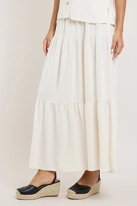 R&B Solid Tiered Skirt with Elastic Waist