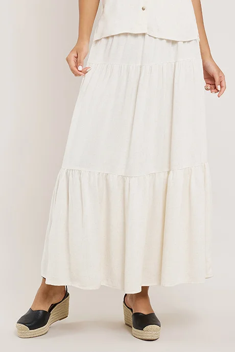 R&B Solid Tiered Skirt with Elastic Waist