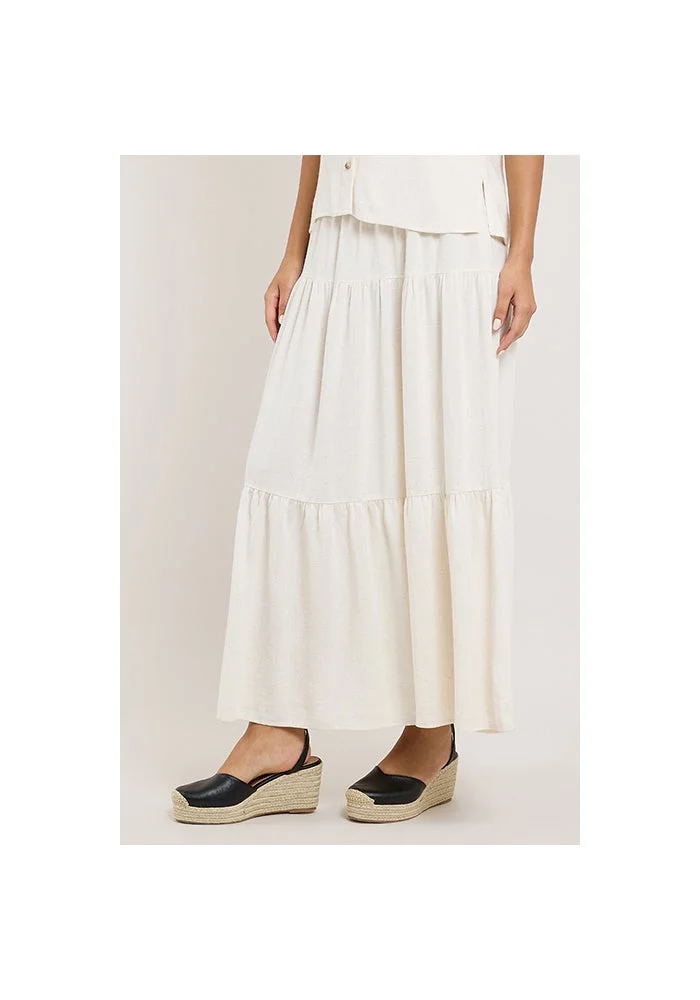 أر أند بي Solid Tiered Skirt with Elastic Waist
