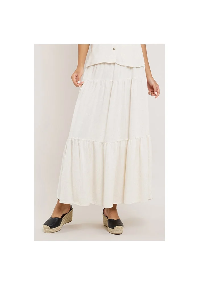 أر أند بي Solid Tiered Skirt with Elastic Waist