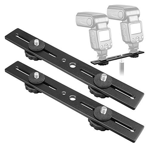 ChromLives Dual Flash Bracket,Chromlives Dual Tripod Mount Bracket,1/4" Dual Camera Mount Flash Extension Bar,8" Dual Tripod Bracket for Camera,LED Light,DSLR Camera,Tripod,Flash Light(2 Pack) - Image 1