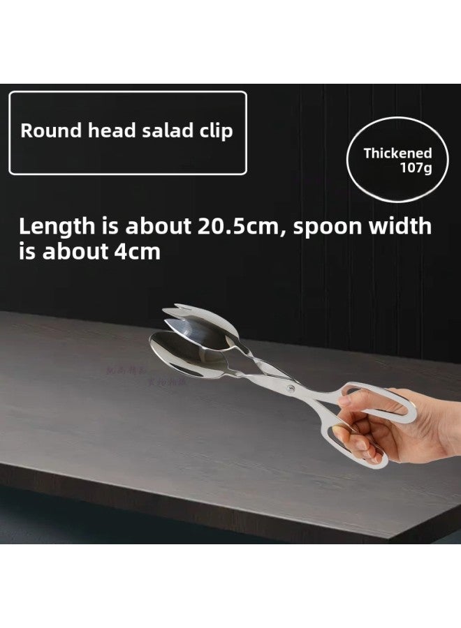 Thickened Stainless Steel Food Tongs Bread Tongs Barbecue Tongs Buffet Tongs Lotus Tongs Steak Tongs Barbecue Supplies-Color:Silver-round Head Salad Clip 20CM  - Image 1