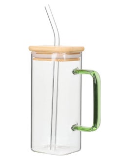 450ml Glass Mug with Handle, Straw and Bamboo Lid, for Hot and Cold Drinks