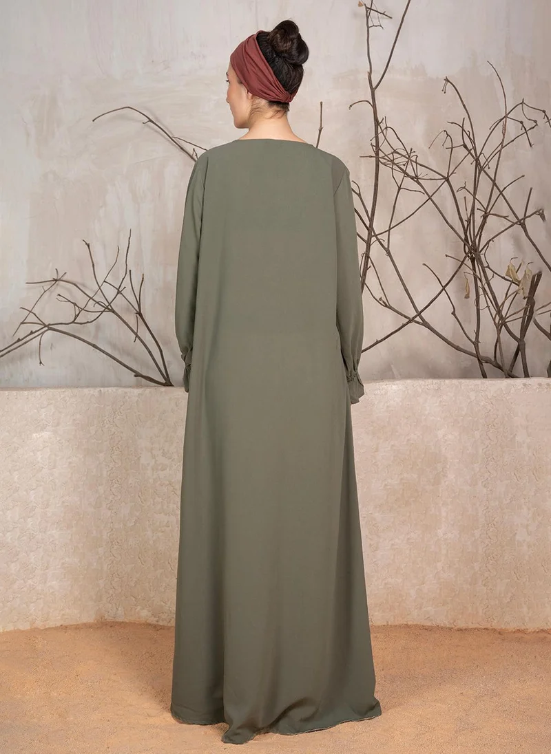 ZERESOUQ Olive Crushed Fabric Abaya With Khimar