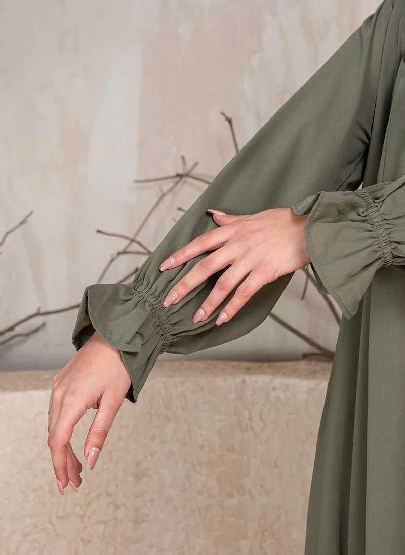 ZERESOUQ Olive Crushed Fabric Abaya With Khimar