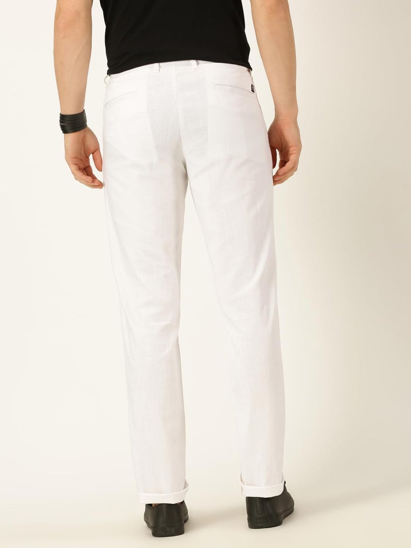 Thomas Scott Men White Pleated Cotton Linen Chinos Trousers (White, 40) - Image 4