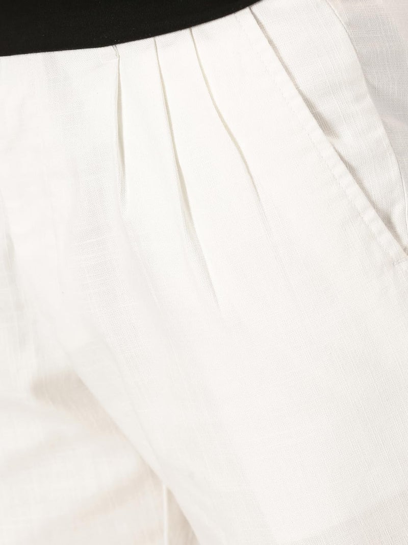 Thomas Scott Men White Pleated Cotton Linen Chinos Trousers (White, 40) - Image 5