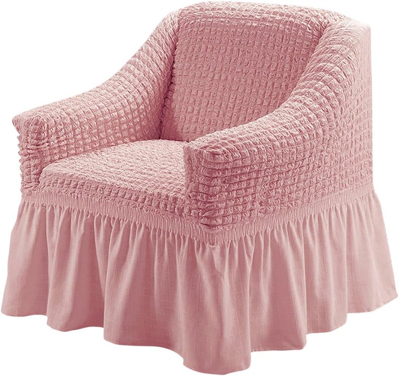 Recliner Slipcover for Small Chair, Pink Bubble Gauze Fabric Sofa Cover with Elastic Full Wrap, Skirted Edge, Protective Cover for Lounge and Living Room - Image 1