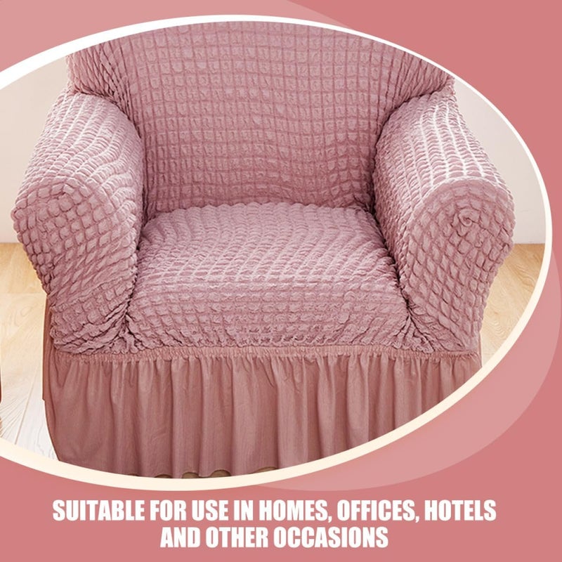 Recliner Slipcover for Small Chair, Pink Bubble Gauze Fabric Sofa Cover with Elastic Full Wrap, Skirted Edge, Protective Cover for Lounge and Living Room - Image 5
