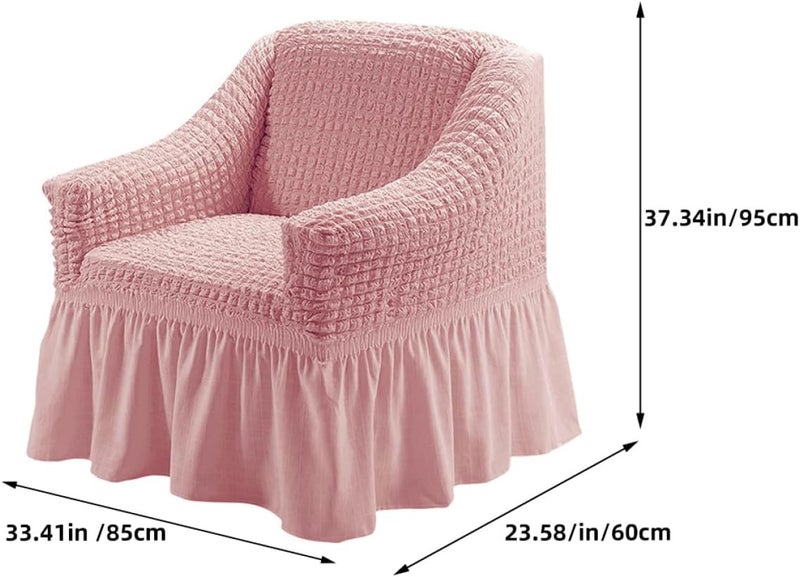 Recliner Slipcover for Small Chair, Pink Bubble Gauze Fabric Sofa Cover with Elastic Full Wrap, Skirted Edge, Protective Cover for Lounge and Living Room - Image 2