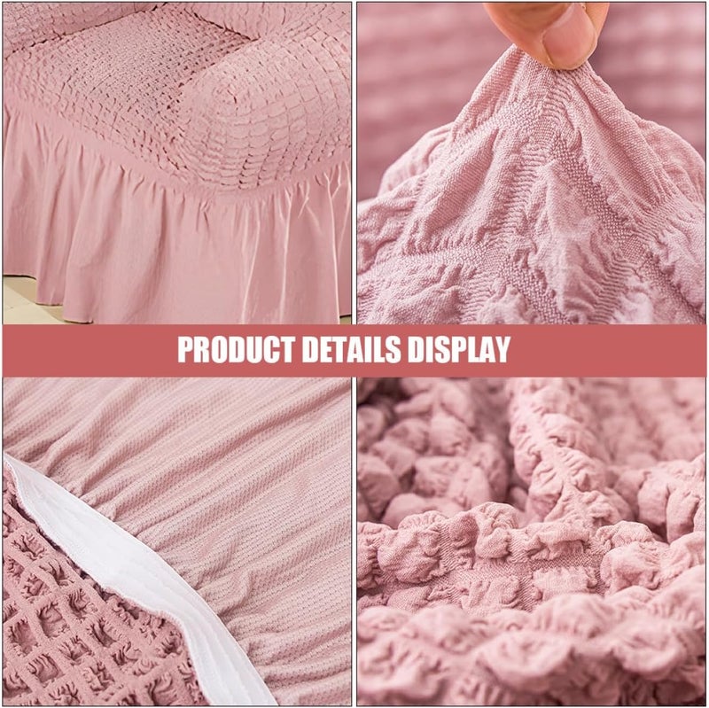 Recliner Slipcover for Small Chair, Pink Bubble Gauze Fabric Sofa Cover with Elastic Full Wrap, Skirted Edge, Protective Cover for Lounge and Living Room - Image 3
