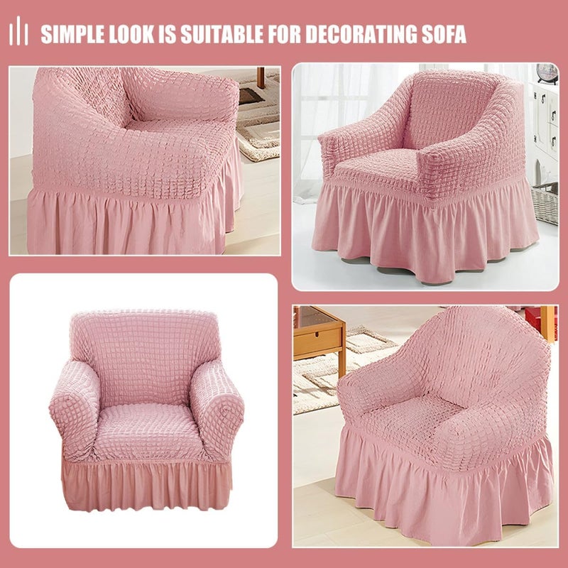 Recliner Slipcover for Small Chair, Pink Bubble Gauze Fabric Sofa Cover with Elastic Full Wrap, Skirted Edge, Protective Cover for Lounge and Living Room - Image 4