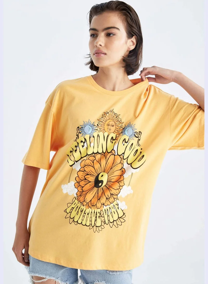 DeFacto Loose Fit Crew Neck Short Sleeve Slogan Print T-Shirt