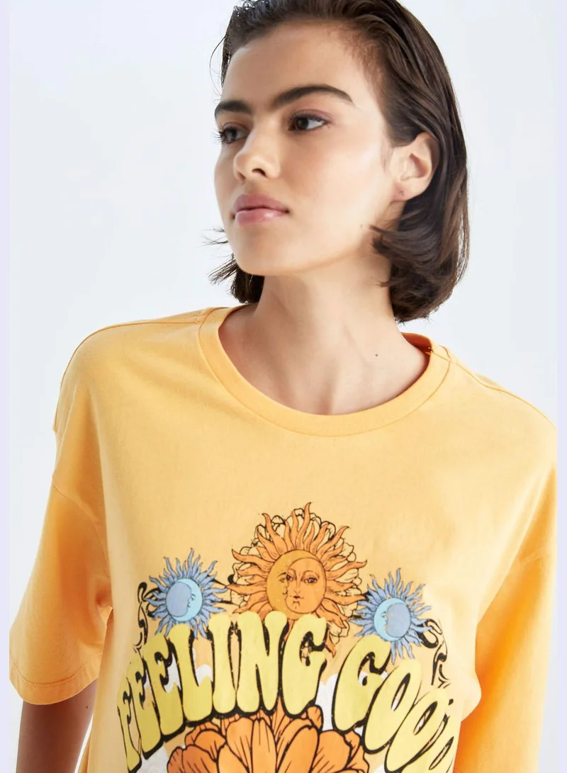 DeFacto Loose Fit Crew Neck Short Sleeve Slogan Print T-Shirt