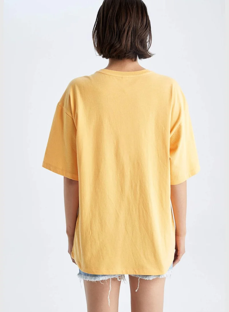 DeFacto Loose Fit Crew Neck Short Sleeve Slogan Print T-Shirt