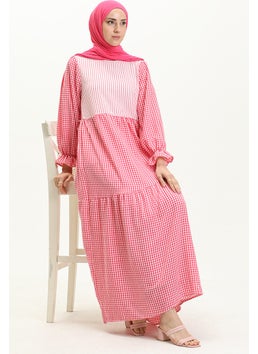 Sefa Merve Plaid Patterned Dress 24Y8964-03 Fuchsia  - Image 1